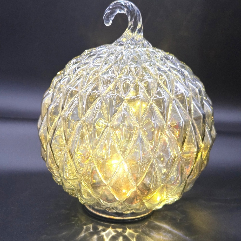 OLD Vintage Diamond Pattern LARGE Clear Glass Pumpkin LIGHTS UP‎ - Picture 2 of 4
